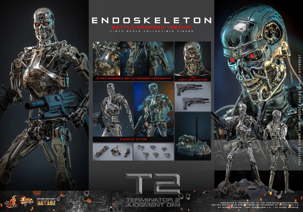 Hot Toys – Endoskeleton (Battle Damaged Version) – MMS840D77 Diecast mit LED-Augen aus Terminator 2